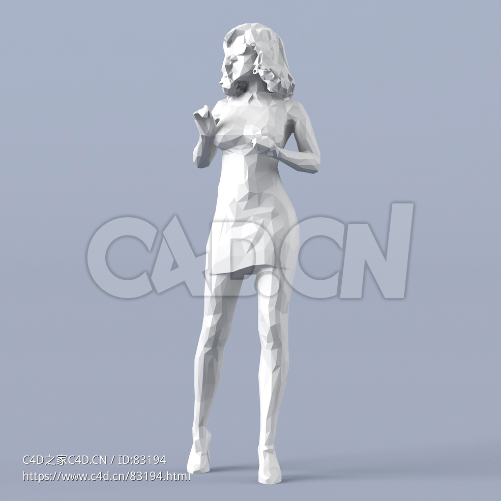 低面多边形卡通人物站着扭头看的女性模型 - C4D之家 - 013.jpg