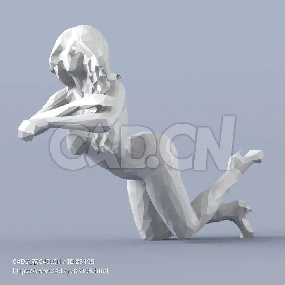 低面多边形卡通人物趴伏着的女人模型 - C4D之家 - 014.jpg