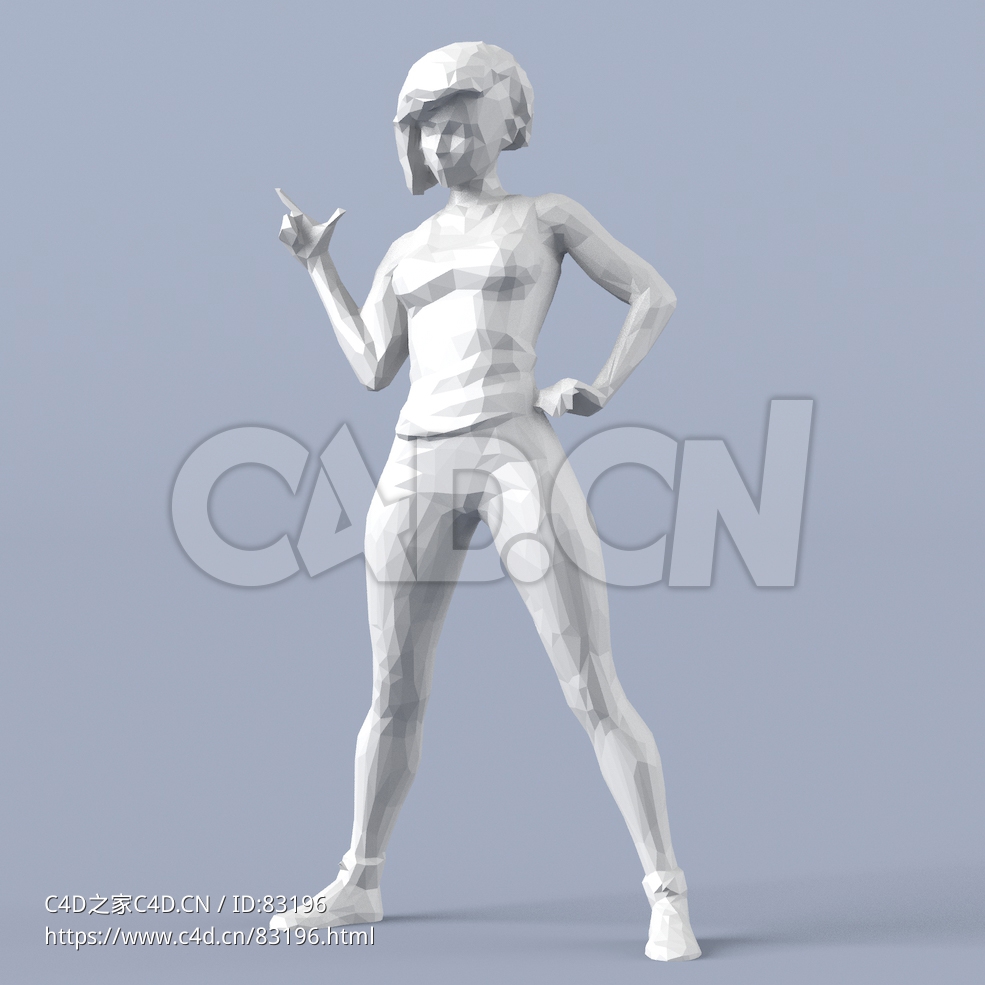 低面多边形卡通人物摆酷的女人模型 - C4D之家 - 015.jpg