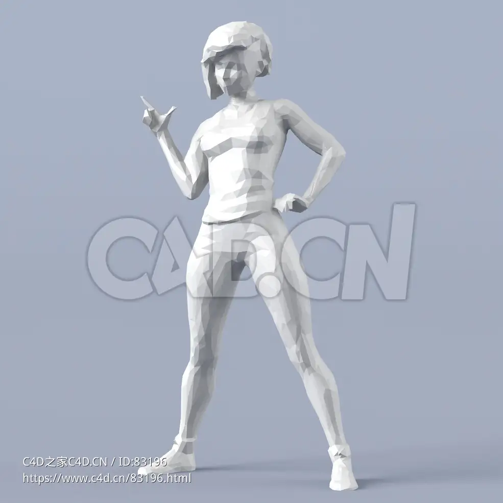 低面多边形卡通人物摆酷的女人模型 - C4D之家 - 015.jpg