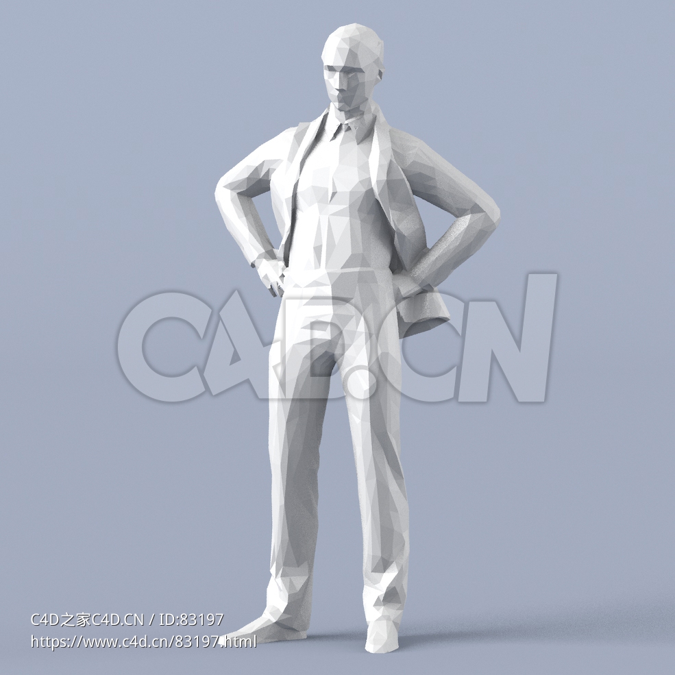 低面多边形卡通人物双手叉腰的男人模型 - C4D之家 - 016.jpg