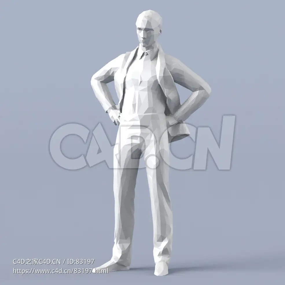 低面多边形卡通人物双手叉腰的男人模型 - C4D之家 - 016.jpg