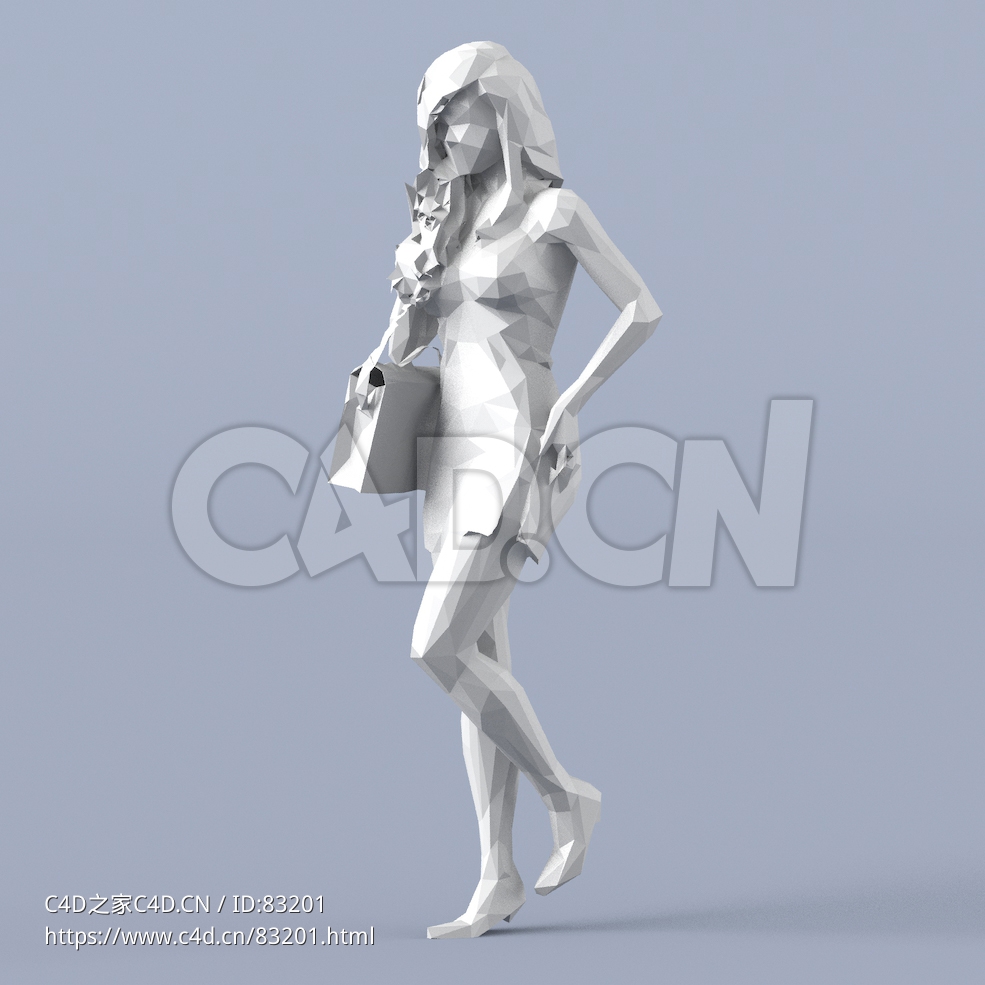 低面多边形卡通人物背挎包的时尚女性模型