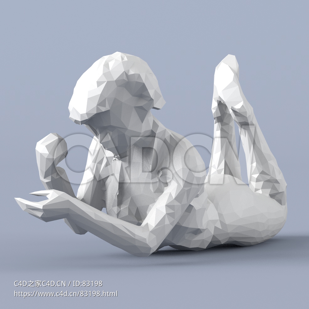 低面多边形卡通人物爬着的女性模型 - C4D之家 - 017.jpg