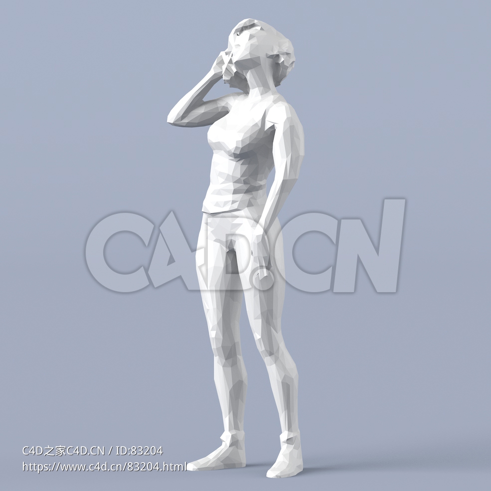 低面多边形卡通人物站着仰头打电话的女性模型 - C4D之家 - 023.jpg