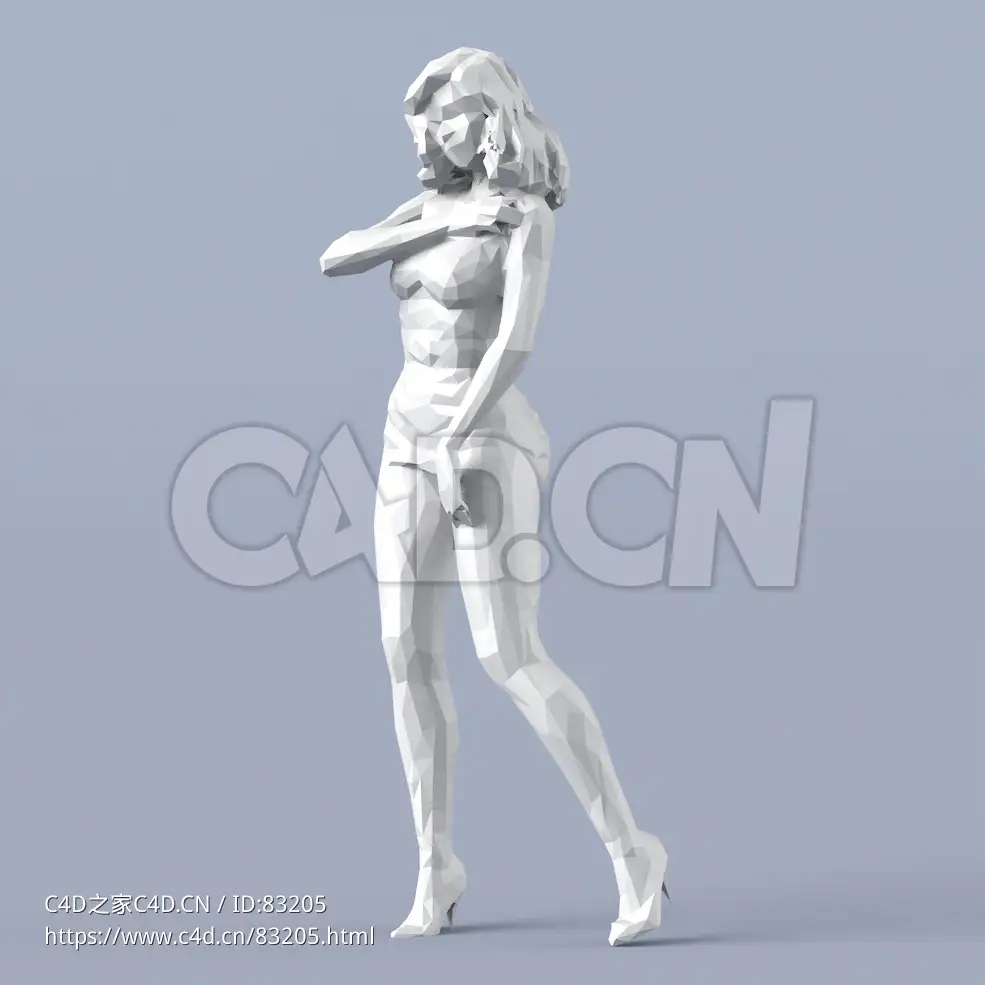低面多边形卡通人物单手放胸前站立的女人模型 - C4D之家 - 024.jpg