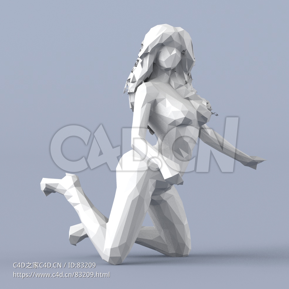 低面多边形卡通人物双膝跪地的女性模型 - C4D之家 - 028.jpg