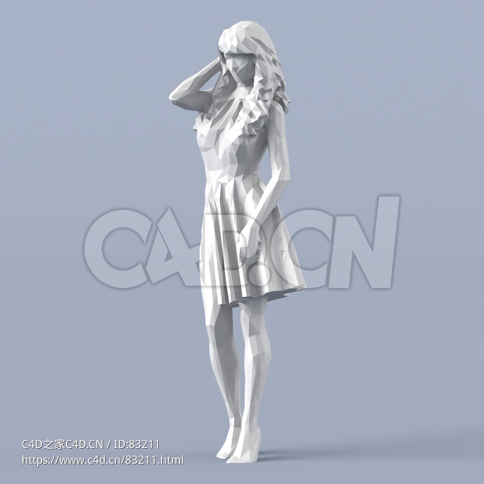 低面多边形卡通人物穿长裙的女人模型 - C4D之家 - 030.jpg
