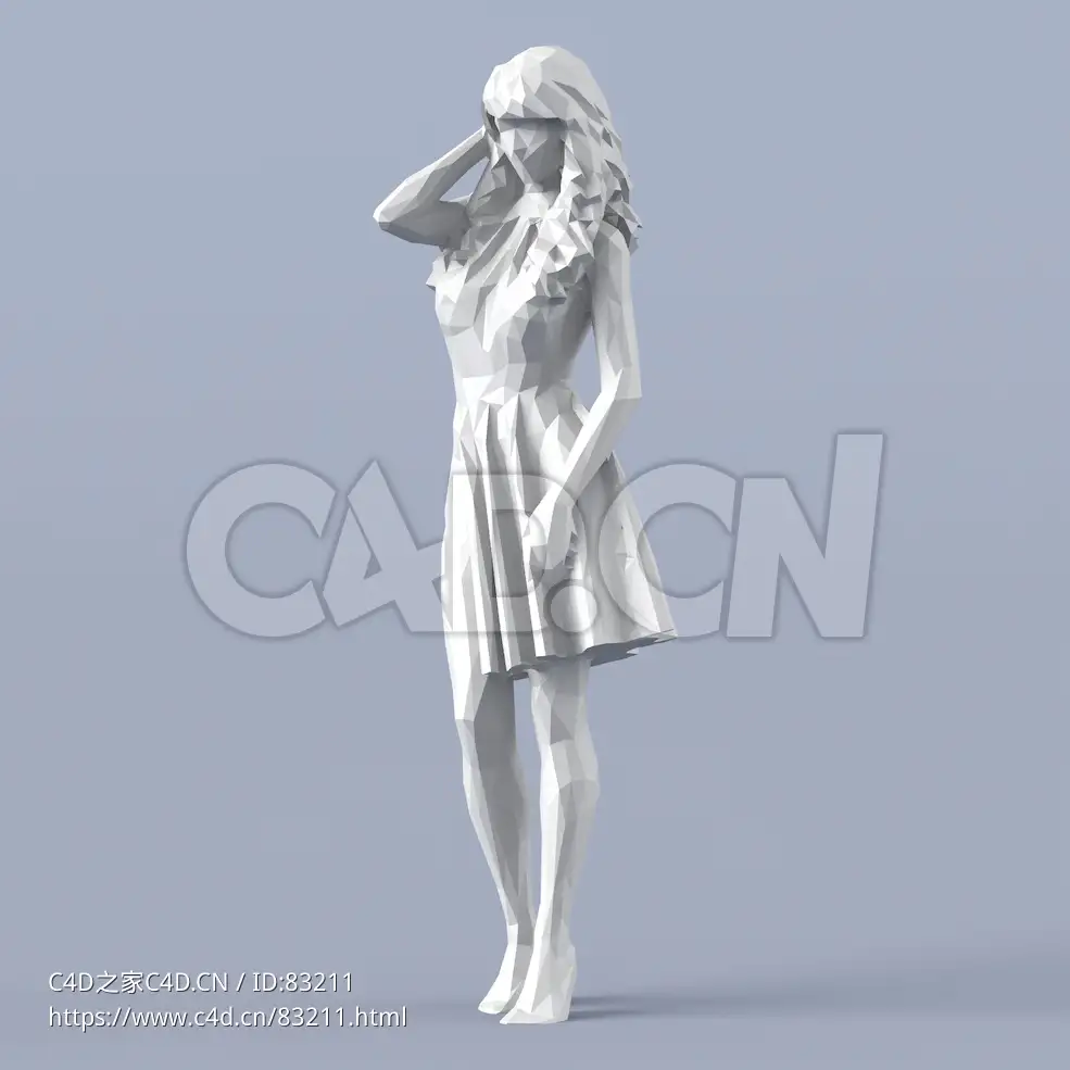 低面多边形卡通人物穿长裙的女人模型 - C4D之家 - 030.jpg