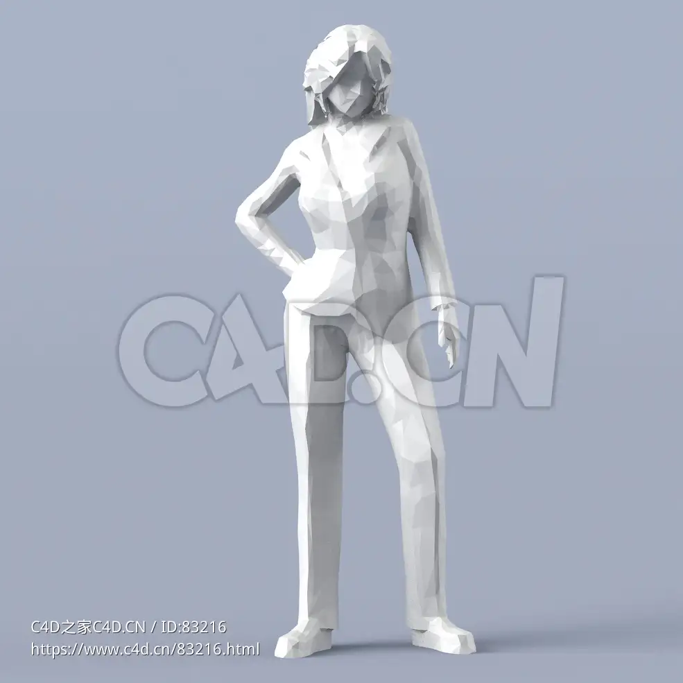 低面多边形卡通人物单手叉腰的女性模型 - C4D之家 - 035.jpg