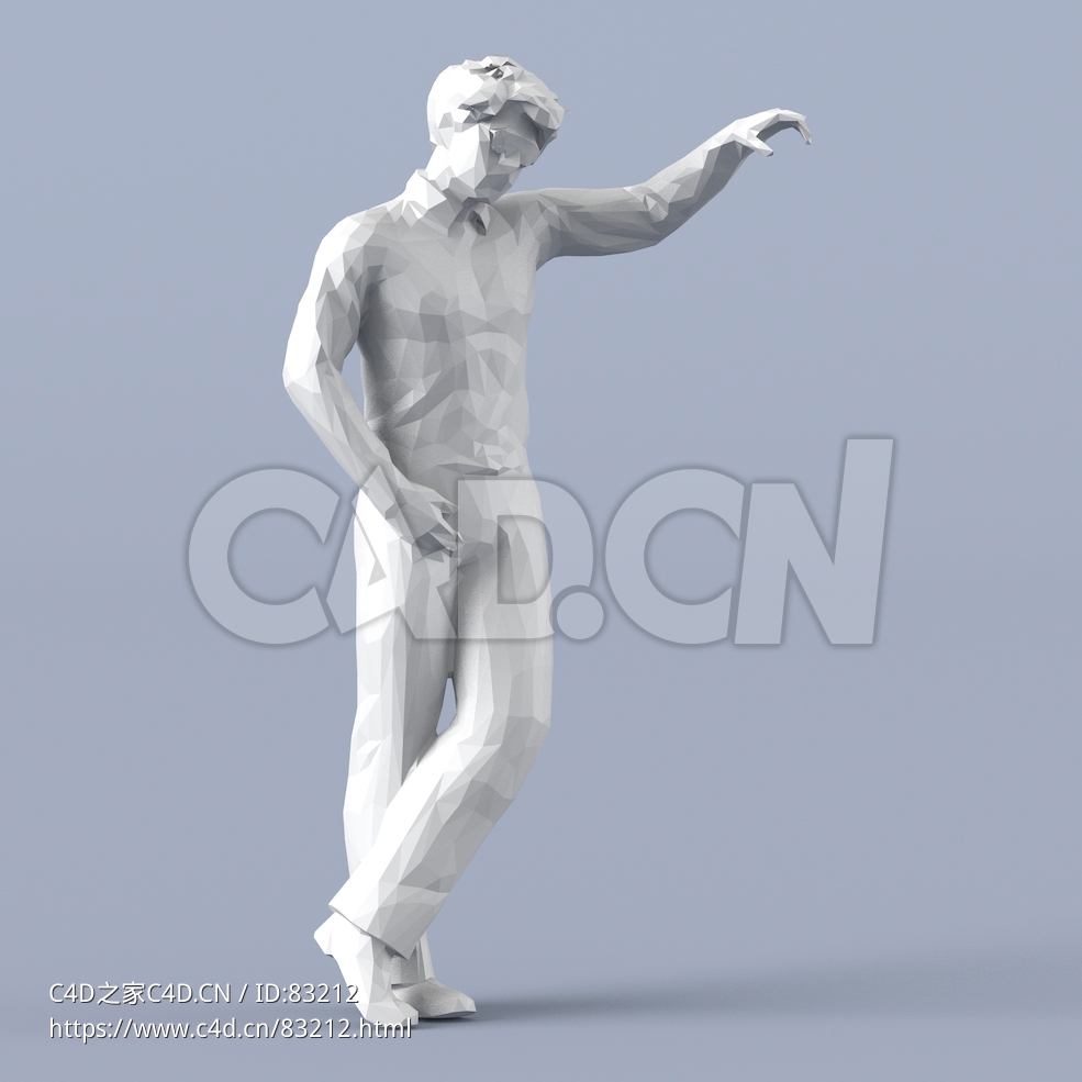 低面多边形卡通人物手扶栏杆聊天的男性模型 - C4D之家 - 031.jpg