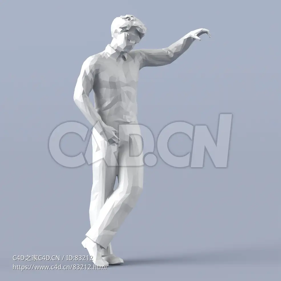 低面多边形卡通人物手扶栏杆聊天的男性模型 - C4D之家 - 031.jpg