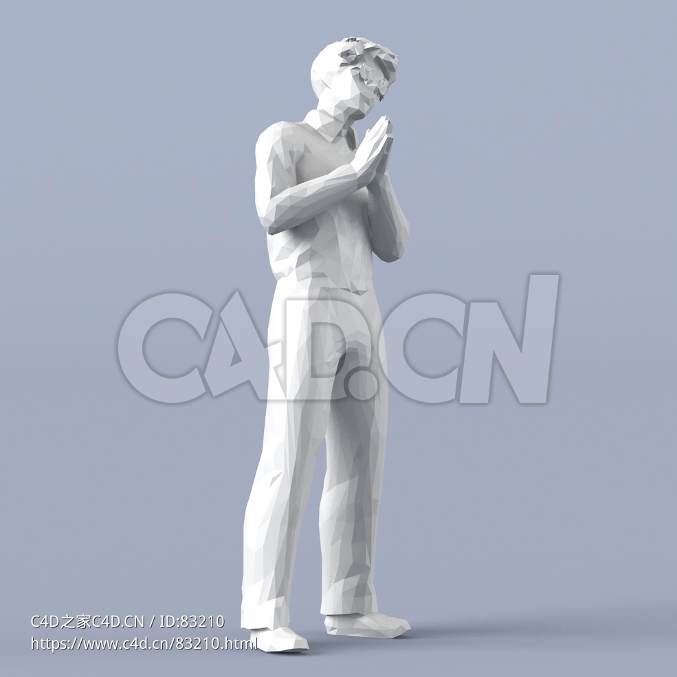 低面多边形卡通人物双手合十的男人模型 - C4D之家 - 029.jpg