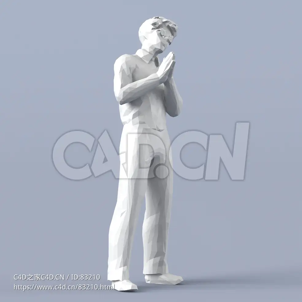 低面多边形卡通人物双手合十的男人模型 - C4D之家 - 029.jpg