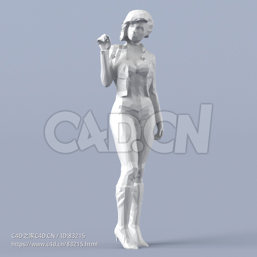 低面多边形卡通人物打招呼的女人模型 - C4D之家 - 034.jpg