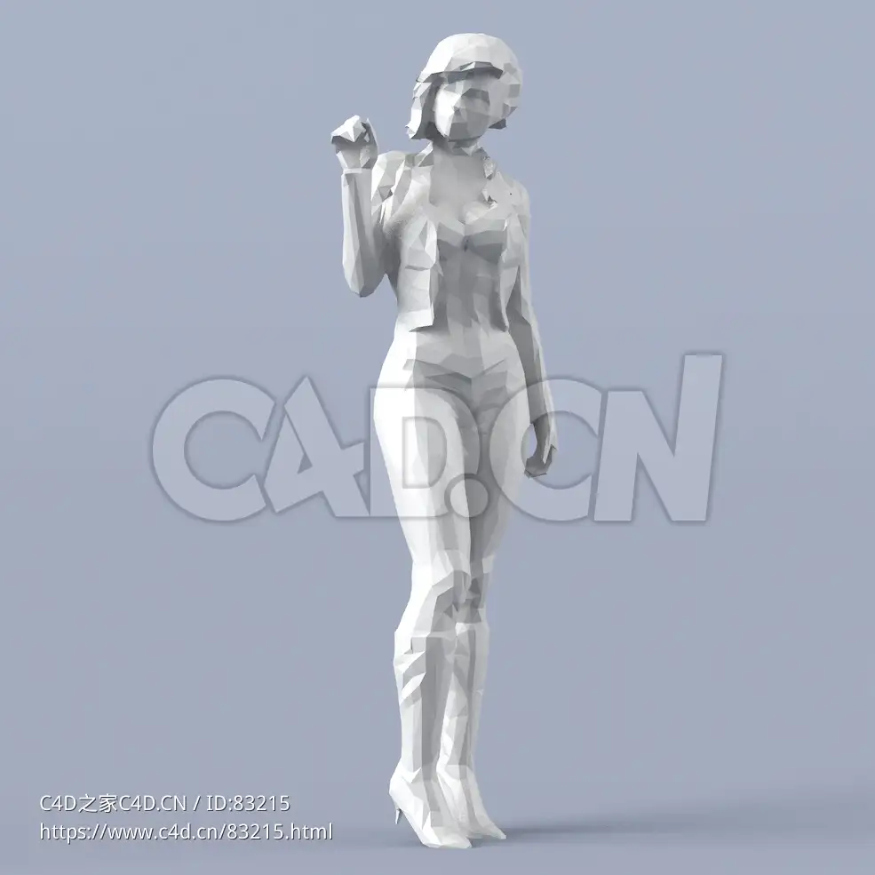 低面多边形卡通人物打招呼的女人模型 - C4D之家 - 034.jpg