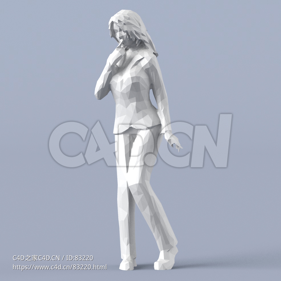 低面多边形卡通人物捂嘴聊天的女人模型 - C4D之家 - 039.jpg