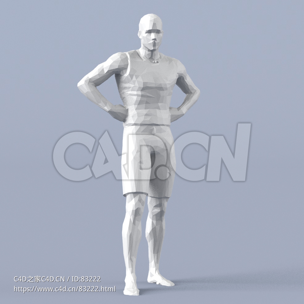 低面多边形卡通人物双手叉腰的男人模型 - C4D之家 - 041.jpg