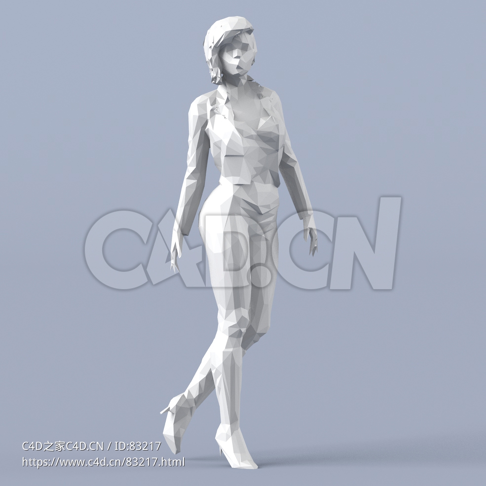 低面多边形卡通人物走路的女性模型 - C4D之家 - 036.jpg