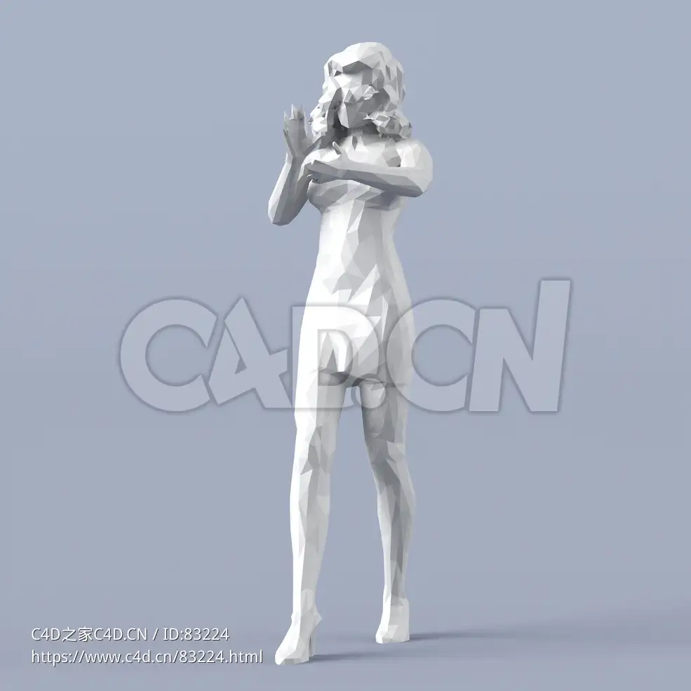 低面多边形卡通人物抬手的女人模型 - C4D之家 - 043.jpg