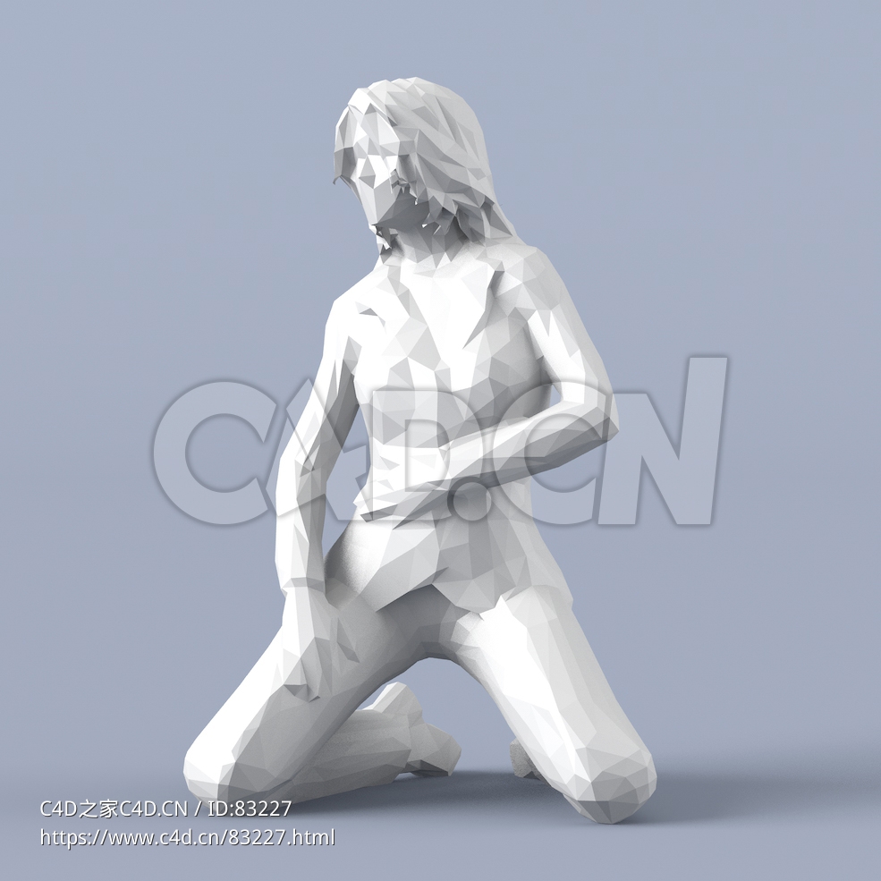 低面多边形卡通人物跪着的女性模型 - C4D之家 - 046.jpg