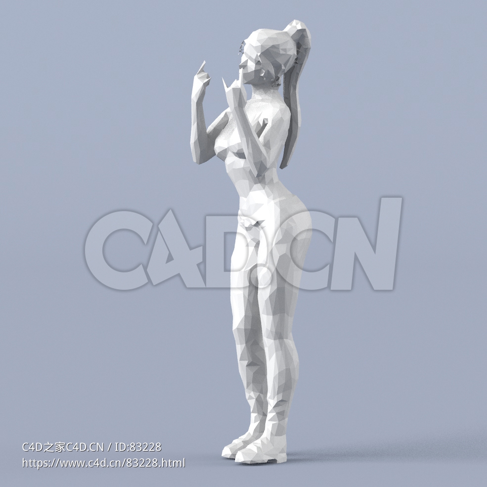 低面多边形卡通人物抬起双手的长辫子女人模型 - C4D之家 - 047.jpg