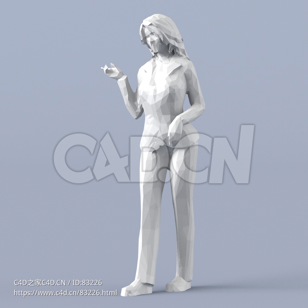 低面多边形卡通人物抬头介绍的女人模型 - C4D之家 - 045.jpg