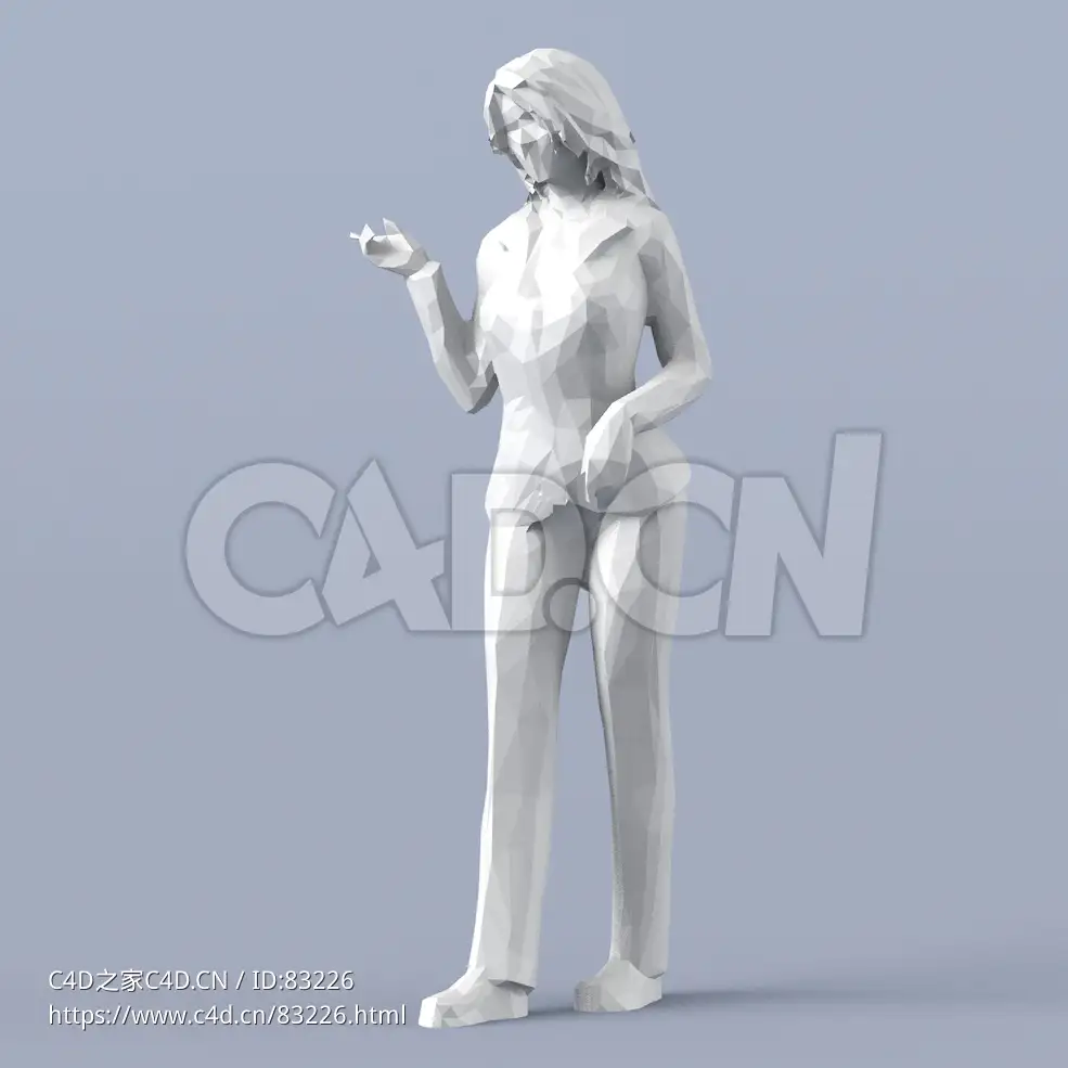 低面多边形卡通人物抬头介绍的女人模型 - C4D之家 - 045.jpg