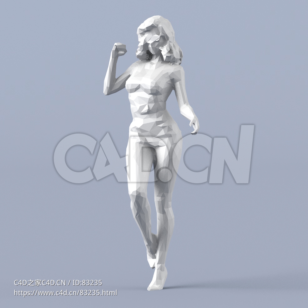 低面多边形卡通人物抬胳膊的性感女性模型 - C4D之家 - 054.jpg