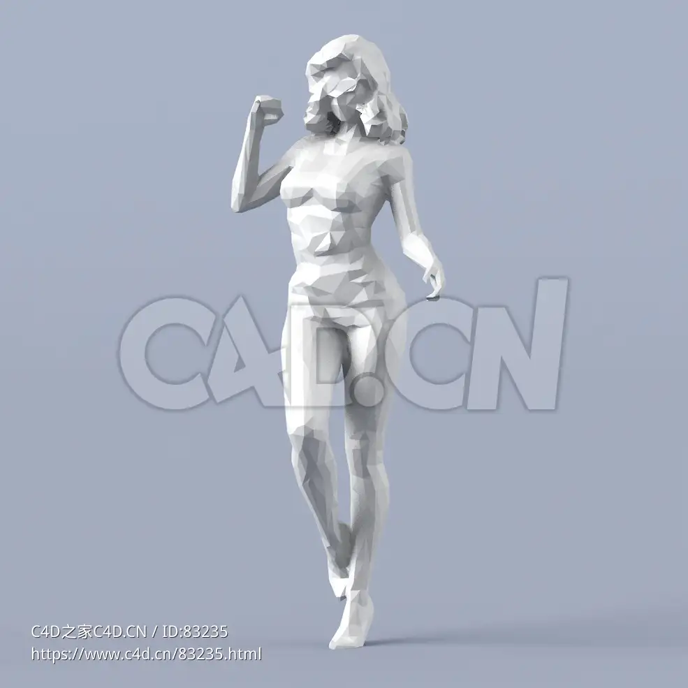 低面多边形卡通人物抬胳膊的性感女性模型 - C4D之家 - 054.jpg