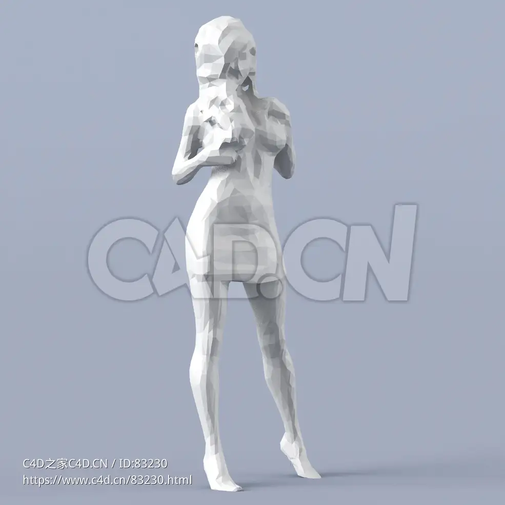 低面多边形卡通人物站立的女性模型 - C4D之家 - 049.jpg