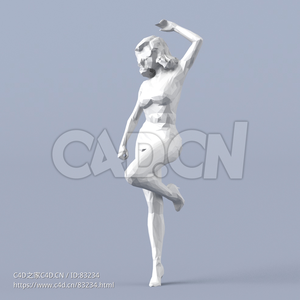 低面多边形卡通人物抬脚伸腰的女人模型 - C4D之家 - 053.jpg