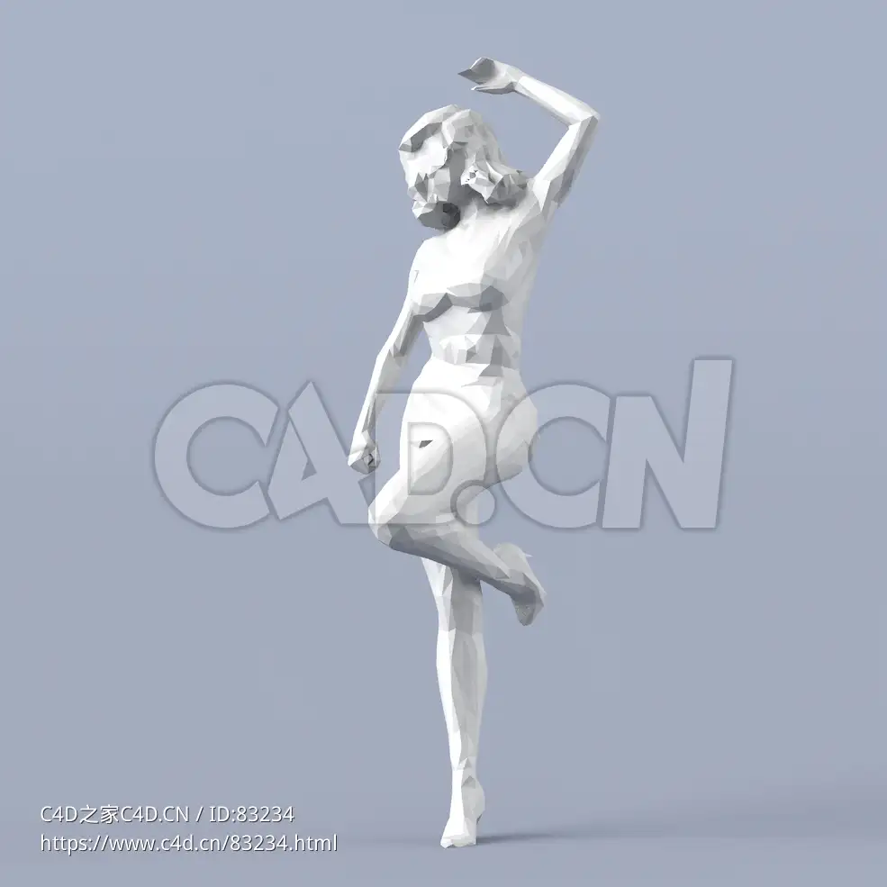 低面多边形卡通人物抬脚伸腰的女人模型 - C4D之家 - 053.jpg