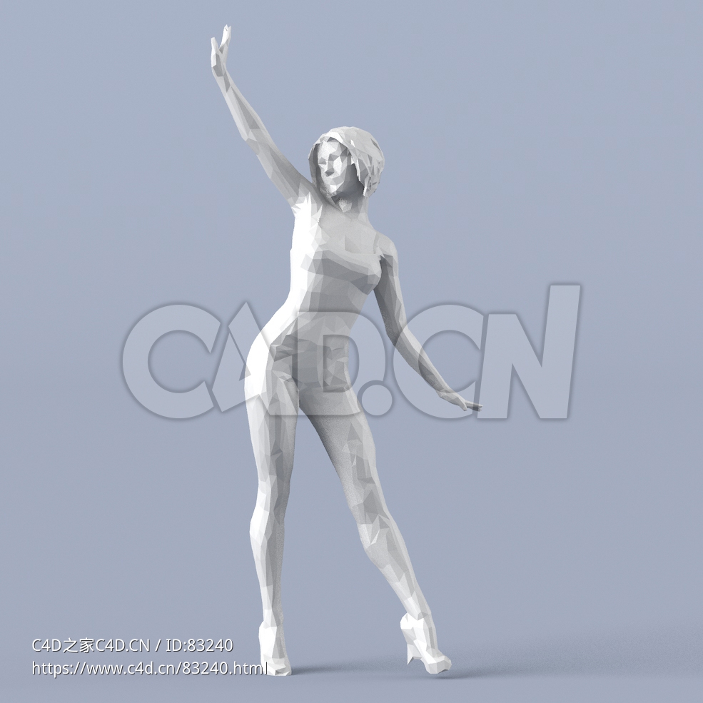 低面多边形卡通人物伸展双臂的女性模型 - C4D之家 - 059.jpg