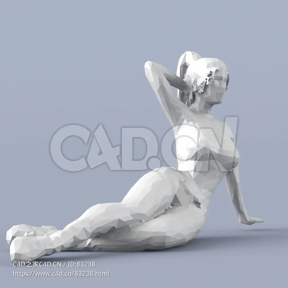 低面多边形卡通人物侧躺单手扶地的女孩模型 - C4D之家 - 057.jpg