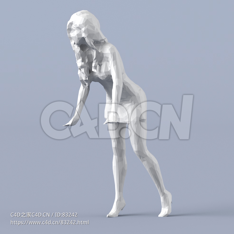 低面多边形卡通人物弯腰扶桌子上的短裙女性模型 - C4D之家 - 061.jpg