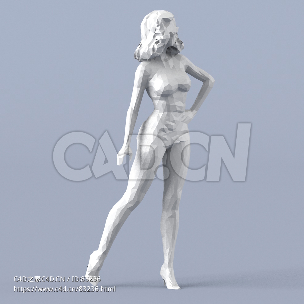 低面多边形卡通人物后撤腿姿势的女人模型 - C4D之家 - 055.jpg