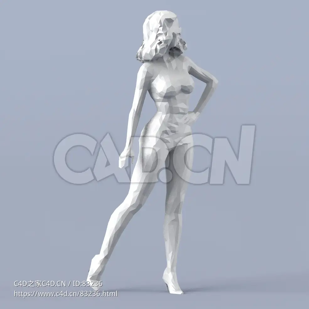 低面多边形卡通人物后撤腿姿势的女人模型 - C4D之家 - 055.jpg