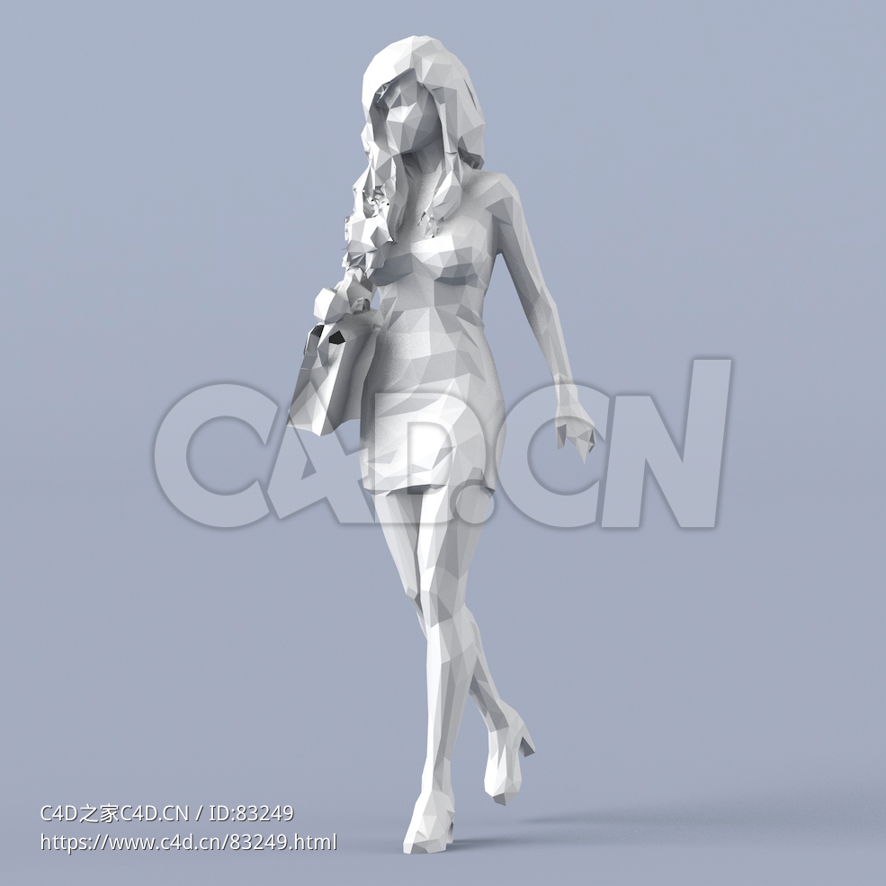 低面多边形卡通人物背挎包上班的女性模型 - C4D之家 - 068.jpg