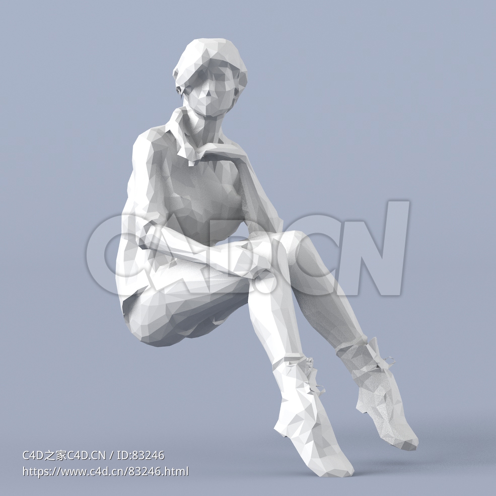 低面多边形卡通人物坐着扭头聊天的女人模型 - C4D之家 - 065.jpg