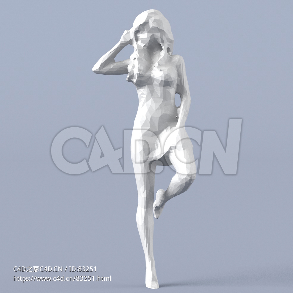 低面多边形卡通人物抬腿抚摸头发的女性模型 - C4D之家 - 070.jpg