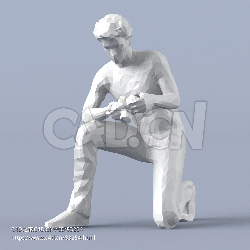 低面多边形卡通人物单膝跪地看相机的男性模型 - C4D之家 - 073.jpg