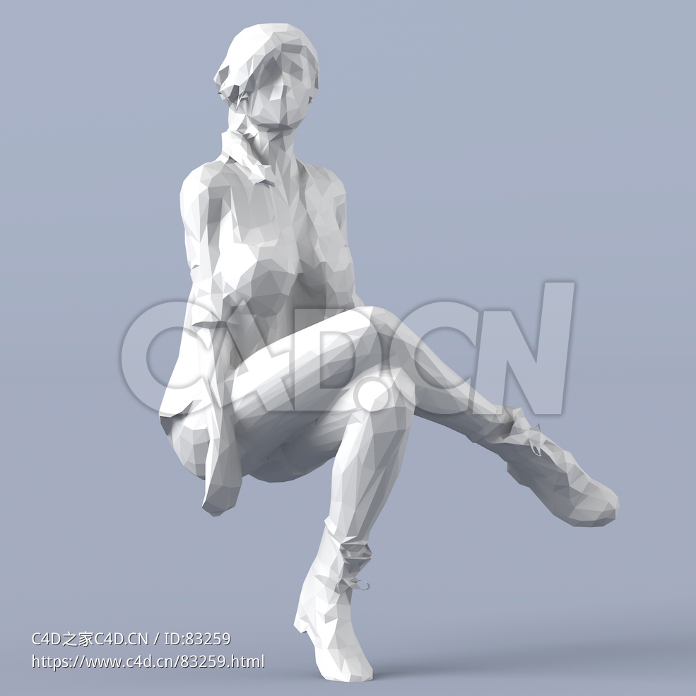 低面多边形卡通人物坐着翘腿的女性模型 - C4D之家 - 078.jpg