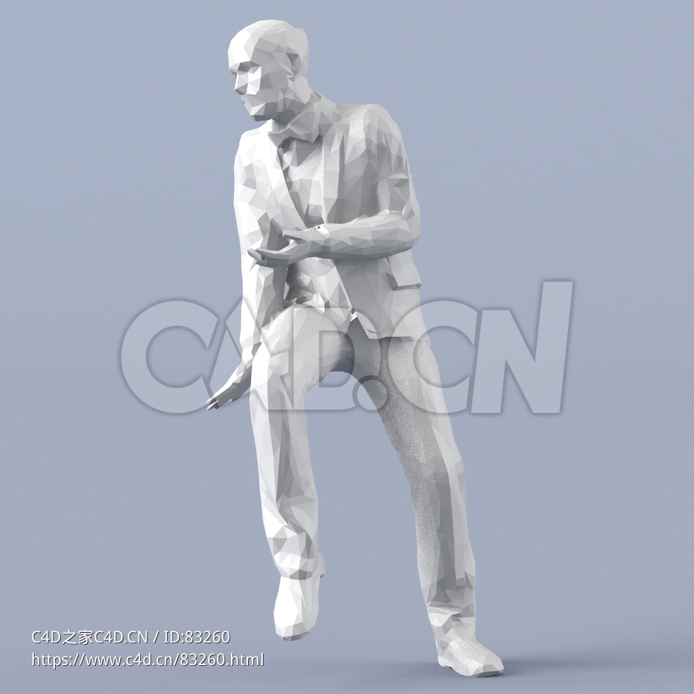 低面多边形卡通人物坐着抬头交流的男人模型 - C4D之家 - 079.jpg