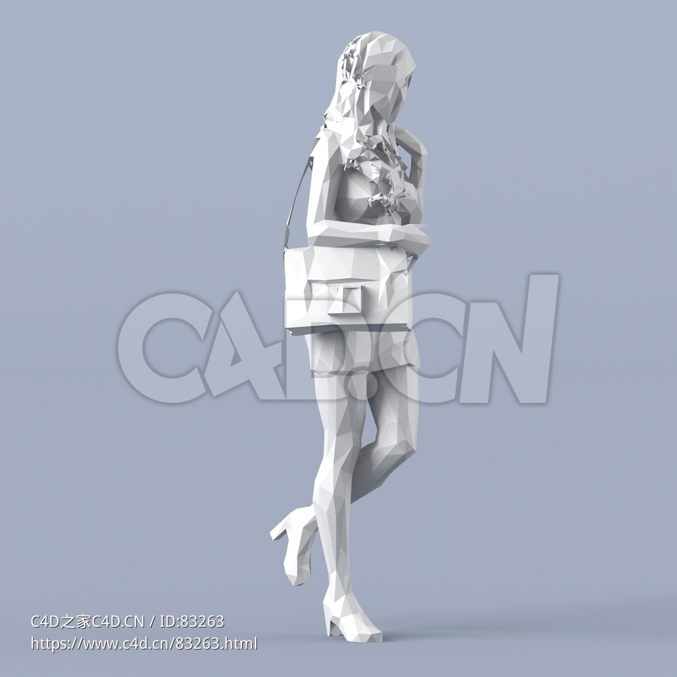低面多边形卡通人物背包逛街的女性模型 - C4D之家 - 082.jpg