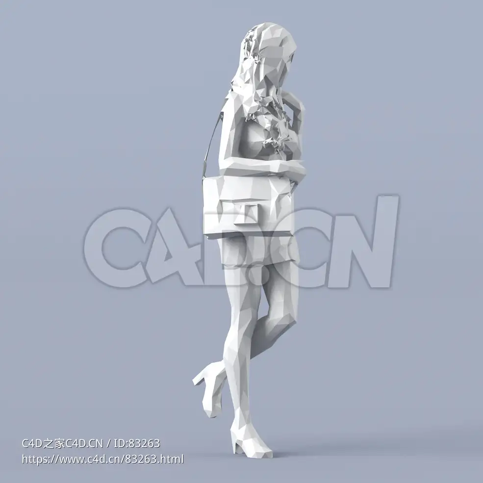 低面多边形卡通人物背包逛街的女性模型 - C4D之家 - 082.jpg