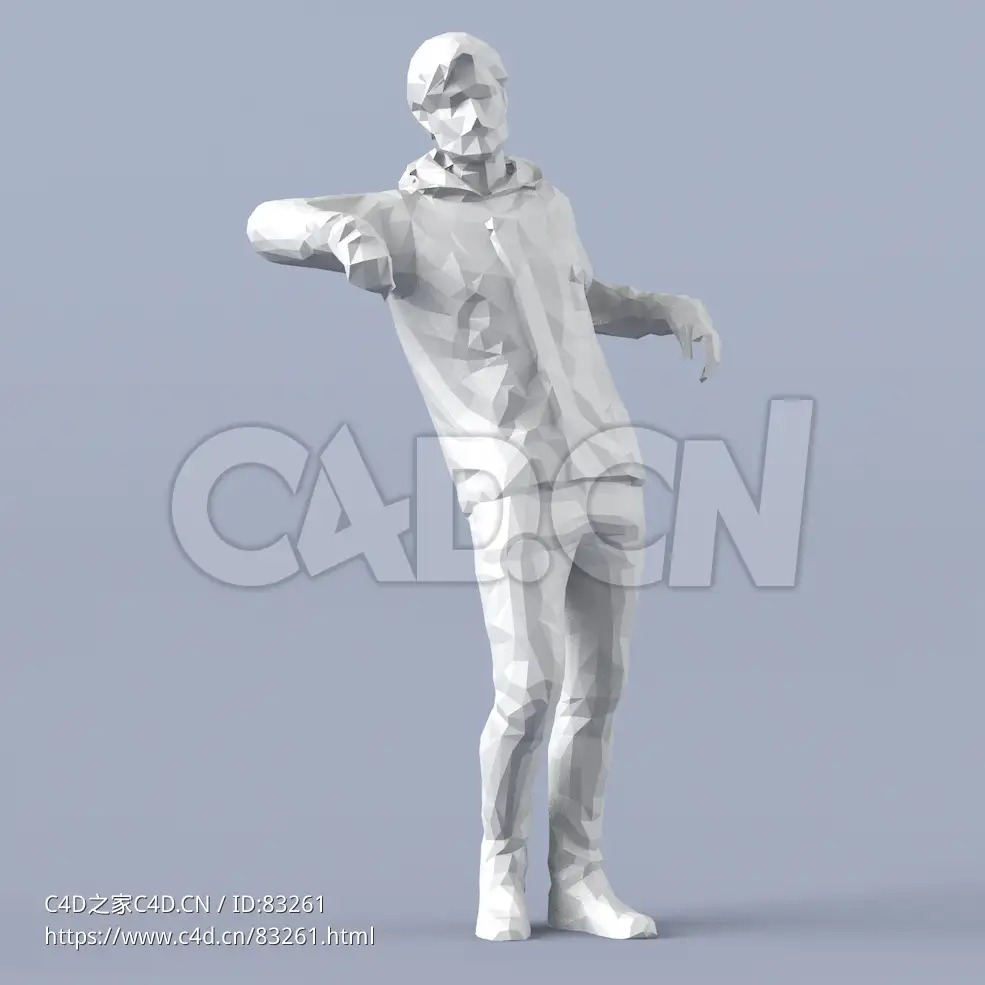 低面多边形卡通人物靠栏杆上站立的男人模型 - C4D之家 - 080.jpg