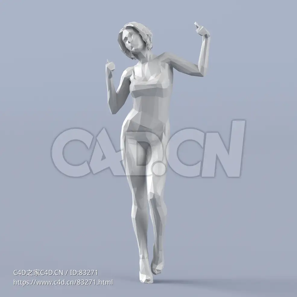 低面多边形卡通人物双手点赞的女人模型 - C4D之家 - 090.jpg