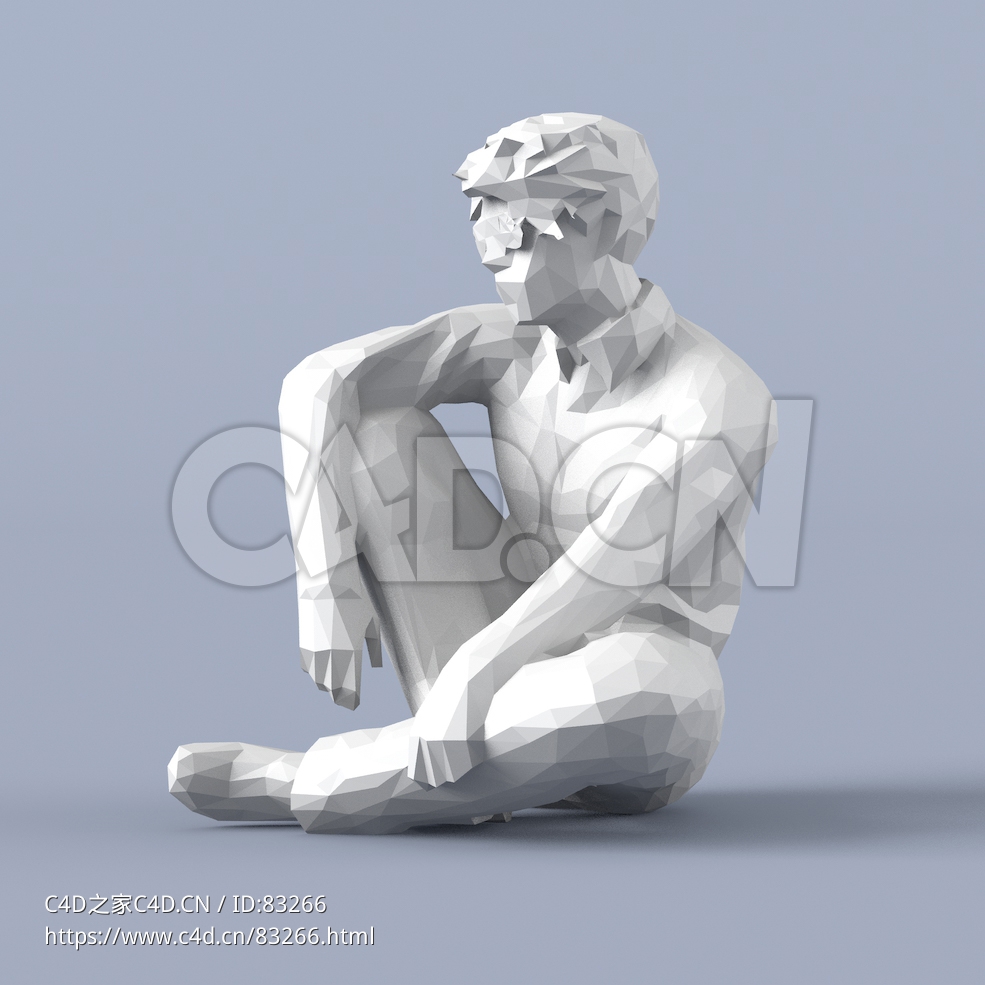 低面多边形卡通人物盘腿坐着的男人模型 - C4D之家 - 085.jpg