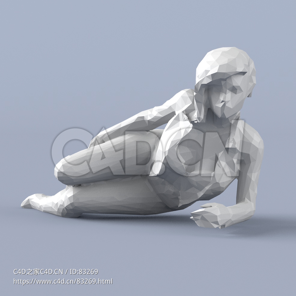 低面多边形卡通人物侧躺的性感女人模型 - C4D之家 - 088.jpg